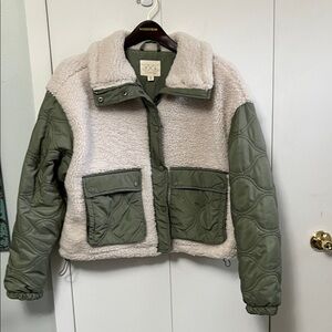 Thread & Supply Olive Green and Cream Sherpa Bomber Jacket